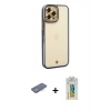 MARSİLYAN™- iPhone 12 Pro Max Kılıf Çekirdek Klasik Serisi - Siyah Polymer Nano Ekran Koruyucu + Renkli Kamera Lens Koruma Cam - MI