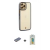 MARSİLYAN™- iPhone 12 Pro Max Kılıf Çekirdek Klasik Serisi - Siyah Polymer Nano Ekran Koruyucu + Renkli Kamera Lens Koruma Cam - SI