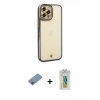 MARSİLYAN™- iPhone 12 Pro Max Kılıf Çekirdek Klasik Serisi - Siyah Polymer Nano Ekran Koruyucu + Shine Kamera Lens Koruma Cam - GI