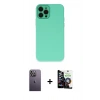 MARSİLYAN™- iPhone 12 Pro Max Kılıf Çekirdek Modern Serisi - Şeffaf Temperli Cam Ekran Koruyucu + Neon Fosforlu Kamera Lens - BZ