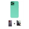 MARSİLYAN™- iPhone 12 Pro Max Kılıf Çekirdek Modern Serisi - Şeffaf Temperli Cam Ekran Koruyucu + Neon Fosforlu Kamera Lens - TU
