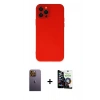 MARSİLYAN™- iPhone 12 Pro Max Kılıf Çekirdek Modern Serisi - Şeffaf Temperli Cam Ekran Koruyucu + Neon Fosforlu Kamera Lens - SI