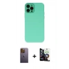 MARSİLYAN™- iPhone 12 Pro Max Kılıf Çekirdek Modern Serisi - Şeffaf Temperli Cam Ekran Koruyucu + Neon Fosforlu Kamera Lens - SI