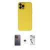 MARSİLYAN™- iPhone 12 Pro Max Kılıf Çekirdek Modern Serisi - Şeffaf Uv Polymer Nano Ekran Koruyucu + Neon Fosforlu Kamera Lens - SI