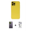 MARSİLYAN™- iPhone 12 Pro Max Kılıf Çekirdek Modern Serisi - Şeffaf Uv Polymer Nano Ekran Koruyucu + Yeşil Neon Fosforlu Kamera Lens