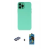 MARSİLYAN™- iPhone 12 Pro Max Kılıf Çekirdek Modern Serisi - Siyah 18D Cam Ekran Koruyucu + Renkli Kamera Lens Koruma Cam - MI