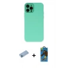 MARSİLYAN™- iPhone 12 Pro Max Kılıf Çekirdek Modern Serisi - Siyah 18D Cam Ekran Koruyucu + Mavi Shine Kamera Lens Koruma Cam