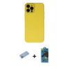 MARSİLYAN™- iPhone 12 Pro Max Kılıf Çekirdek Modern Serisi - Siyah 18D Cam Ekran Koruyucu + Mavi Shine Kamera Lens Koruma Cam