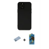 MARSİLYAN™- iPhone 12 Pro Max Kılıf Çekirdek Modern Serisi - Siyah 18D Cam Ekran Koruyucu + Mavi Shine Kamera Lens Koruma Cam