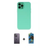 MARSİLYAN™- iPhone 12 Pro Max Kılıf Çekirdek Modern Serisi - Siyah 18D Cam Ekran Koruyucu + Neon Fosforlu Kamera Lens - BZ