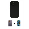 MARSİLYAN™- iPhone 12 Pro Max Kılıf Çekirdek Modern Serisi - Siyah 18D Cam Ekran Koruyucu + Neon Fosforlu Kamera Lens - SI