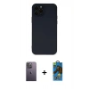 MARSİLYAN™- iPhone 12 Pro Max Kılıf Çekirdek Modern Serisi - Siyah 18D Cam Ekran Koruyucu + Neon Fosforlu Kamera Lens - BZ