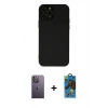 MARSİLYAN™- iPhone 12 Pro Max Kılıf Çekirdek Modern Serisi - Siyah 18D Cam Ekran Koruyucu + Neon Fosforlu Kamera Lens - BZ