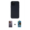 MARSİLYAN™- iPhone 12 Pro Max Kılıf Çekirdek Modern Serisi - Siyah 18D Cam Ekran Koruyucu + Neon Fosforlu Kamera Lens - SI