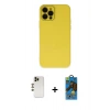 MARSİLYAN™- iPhone 12 Pro Max Kılıf Çekirdek Modern Serisi - Siyah 18D Cam Ekran Koruyucu + Shine Kamera Lens - GD