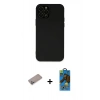 MARSİLYAN™- iPhone 12 Pro Max Kılıf Çekirdek Modern Serisi - Siyah 18D Cam Ekran Koruyucu + Shine Kamera Lens Koruma Cam - SABE