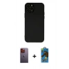 MARSİLYAN™- iPhone 12 Pro Max Kılıf Çekirdek Modern Serisi - Siyah 18D Cam Ekran Koruyucu + Neon Fosforlu Kamera Lens - TU