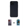 MARSİLYAN™- iPhone 12 Pro Max Kılıf Çekirdek Modern Serisi - Siyah 18D Cam Ekran Koruyucu + Neon Fosforlu Kamera Lens - TU