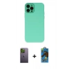 MARSİLYAN™- iPhone 12 Pro Max Kılıf Çekirdek Modern Serisi - Siyah 18D Cam Ekran Koruyucu + Neon Fosforlu Kamera Lens - YL