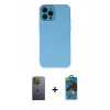 MARSİLYAN™- iPhone 12 Pro Max Kılıf Çekirdek Modern Serisi - Siyah 18D Cam Ekran Koruyucu + Neon Fosforlu Kamera Lens - YL