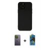 MARSİLYAN™- iPhone 12 Pro Max Kılıf Çekirdek Modern Serisi - Siyah 18D Cam Ekran Koruyucu + Neon Fosforlu Kamera Lens - YL