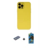 MARSİLYAN™- iPhone 12 Pro Max Kılıf Çekirdek Modern Serisi - Siyah 18D Cam Ekran Koruyucu + Renkli Kamera Lens Koruma Cam - YL