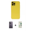 MARSİLYAN™- iPhone 12 Pro Max Kılıf Çekirdek Modern Serisi - Siyah 20D Premium Cam Ekran Koruyucu + Neon Fosforlu Kamera Lens - BZ