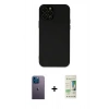 MARSİLYAN™- iPhone 12 Pro Max Kılıf Çekirdek Modern Serisi - Siyah 20D Premium Cam Ekran Koruyucu + Neon Fosforlu Kamera Lens - MI