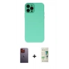 MARSİLYAN™- iPhone 12 Pro Max Kılıf Çekirdek Modern Serisi - Siyah 20D Premium Cam Ekran Koruyucu + Turuncu Neon Fosforlu Kamera Lens
