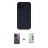 MARSİLYAN™- iPhone 12 Pro Max Kılıf Çekirdek Modern Serisi - Siyah 20D Premium Cam Ekran Koruyucu + Turuncu Neon Fosforlu Kamera Lens