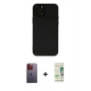 MARSİLYAN™- iPhone 12 Pro Max Kılıf Çekirdek Modern Serisi - Siyah 20D Premium Cam Ekran Koruyucu + Turuncu Neon Fosforlu Kamera Lens