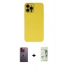 MARSİLYAN™- iPhone 12 Pro Max Kılıf Çekirdek Modern Serisi - Siyah 20D Premium Cam Ekran Koruyucu + Turuncu Neon Fosforlu Kamera Lens