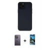 MARSİLYAN™- iPhone 12 Pro Max Kılıf Çekirdek Modern Serisi - Siyah 34D Izgaralı Cam + Beyaz Neon Fosforlu Kamera Lens