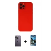 MARSİLYAN™- iPhone 12 Pro Max Kılıf Çekirdek Modern Serisi - Siyah 34D Izgaralı Cam + Beyaz Neon Fosforlu Kamera Lens