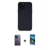 MARSİLYAN™- iPhone 12 Pro Max Kılıf Çekirdek Modern Serisi - Siyah 34D Izgaralı Cam + Neon Fosforlu Kamera Lens - MI