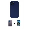 MARSİLYAN™- iPhone 12 Pro Max Kılıf Çekirdek Modern Serisi - Siyah 34D Izgaralı Cam + Neon Fosforlu Kamera Lens - MI