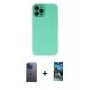 MARSİLYAN™- iPhone 12 Pro Max Kılıf Çekirdek Modern Serisi - Siyah 34D Izgaralı Cam + Neon Fosforlu Kamera Lens - MI