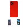 MARSİLYAN™- iPhone 12 Pro Max Kılıf Çekirdek Modern Serisi - Siyah 34D Izgaralı Cam + Neon Fosforlu Kamera Lens - MI