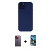 MARSİLYAN™- iPhone 12 Pro Max Kılıf Çekirdek Modern Serisi - Siyah 34D Izgaralı Cam + Neon Fosforlu Kamera Lens - TU