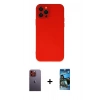 MARSİLYAN™- iPhone 12 Pro Max Kılıf Çekirdek Modern Serisi - Siyah 34D Izgaralı Cam + Neon Fosforlu Kamera Lens - TU