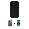 MARSİLYAN™- iPhone 12 Pro Max Kılıf Çekirdek Modern Serisi - Siyah 34D Izgaralı Cam + Neon Fosforlu Kamera Lens - TU
