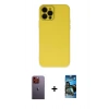 MARSİLYAN™- iPhone 12 Pro Max Kılıf Çekirdek Modern Serisi - Siyah 34D Izgaralı Cam + Neon Fosforlu Kamera Lens - TU
