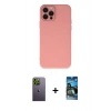 MARSİLYAN™- iPhone 12 Pro Max Kılıf Çekirdek Modern Serisi - Siyah 34D Izgaralı Cam + Neon Fosforlu Kamera Lens - YL