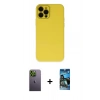 MARSİLYAN™- iPhone 12 Pro Max Kılıf Çekirdek Modern Serisi - Siyah 34D Izgaralı Cam + Neon Fosforlu Kamera Lens - YL