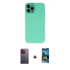 MARSİLYAN™- iPhone 12 Pro Max Kılıf Çekirdek Modern Serisi - Siyah 34D Izgaralı Cam + Neon Fosforlu Kamera Lens - TU