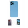 MARSİLYAN™- iPhone 12 Pro Max Kılıf Çekirdek Modern Serisi - Siyah 34D Izgaralı Cam + Neon Fosforlu Kamera Lens - TU