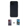 MARSİLYAN™- iPhone 12 Pro Max Kılıf Çekirdek Modern Serisi - Siyah 34D Izgaralı Cam + Neon Fosforlu Kamera Lens - TU