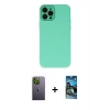 MARSİLYAN™- iPhone 12 Pro Max Kılıf Çekirdek Modern Serisi - Siyah 34D Izgaralı Cam + Neon Fosforlu Kamera Lens - YL