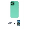 MARSİLYAN™- iPhone 12 Pro Max Kılıf Çekirdek Modern Serisi - Siyah 34D Izgaralı Cam + Renkli Kamera Lens Koruma Cam - SI