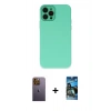 MARSİLYAN™- iPhone 12 Pro Max Kılıf Çekirdek Modern Serisi - Siyah 34D Izgaralı Cam + Neon Fosforlu Kamera Lens - SI